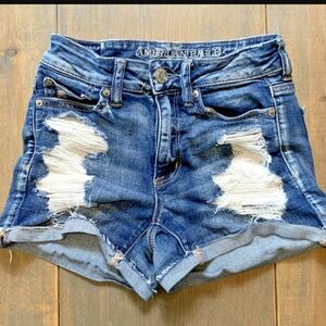 American Eagle Outfitters Women's Ripped Blue Jean Shorts